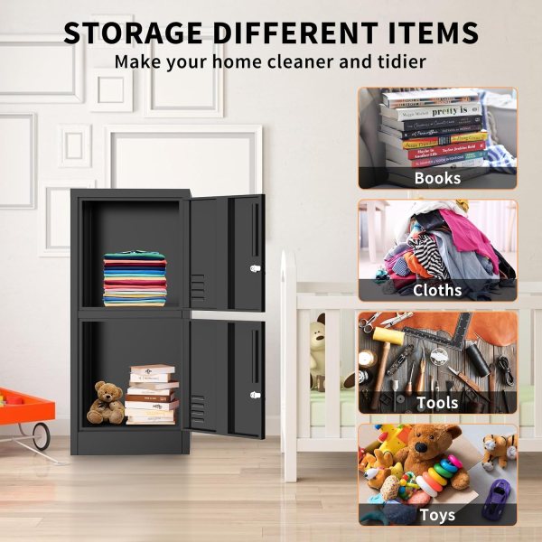Durable metal storage locker with lock for secure organization.