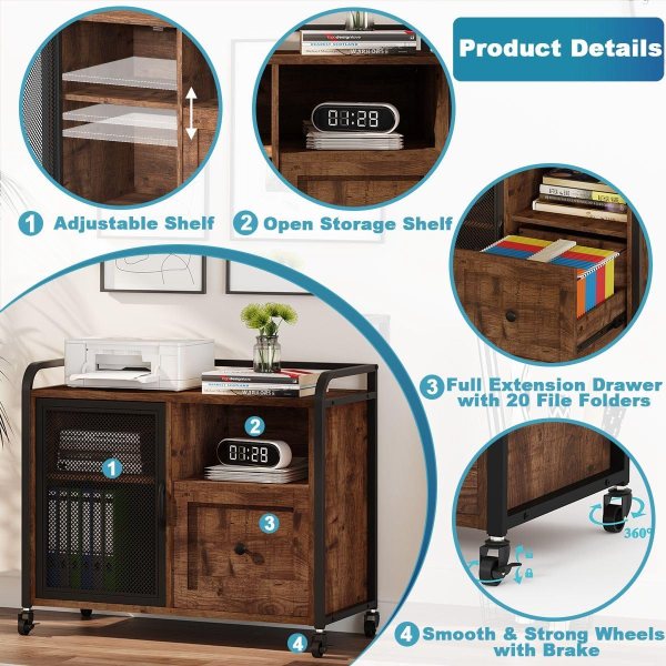 Versatile office storage cabinet featuring adjustable shelves, open storage, and a file drawer for o.