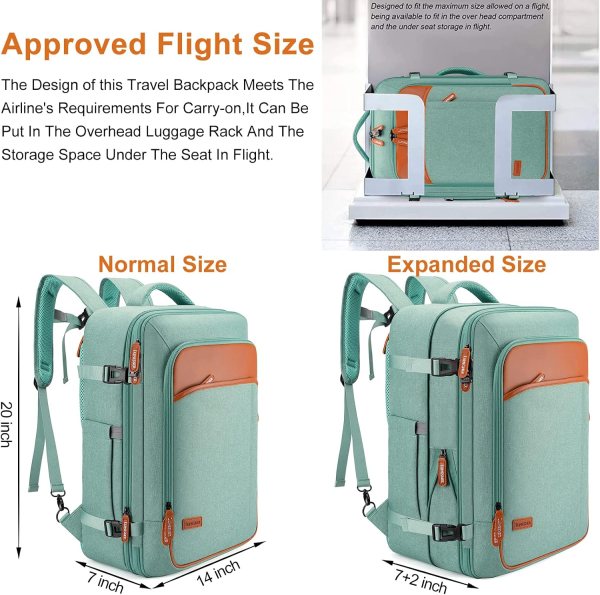 Expandable travel backpack with USB port and anti-theft design for travel.