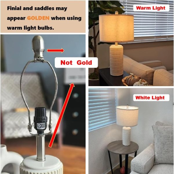 Elegant beige and white ceramic table lamps for bedroom, living room, or office decor.