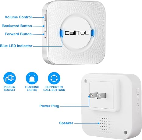 Wireless caregiver alert system with 2 SOS call buttons, 2 receivers, and 500+ feet range for patien.