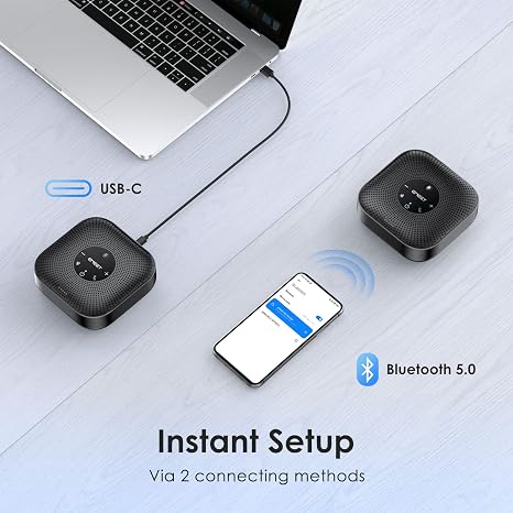 AI noise-canceling conference microphone with Bluetooth 5.0 and USB-C for clear sound. Perfect for p.
