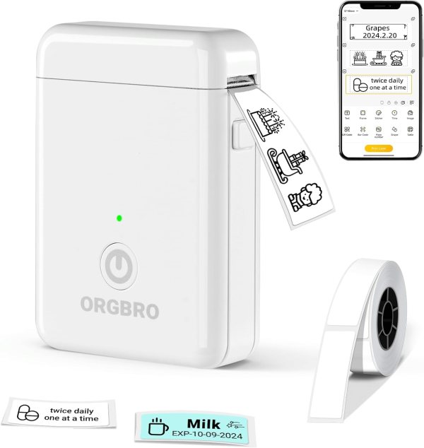 Bluetooth Label Maker, Wireless Thermal Label Printer with Rechargeable Battery, App-Controlled, Portable for Home, Office & Organization