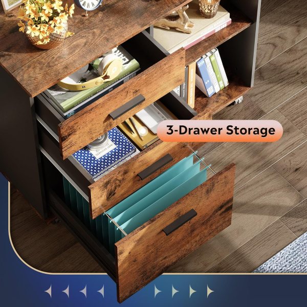 Portable 3-drawer file cabinet with open shelf for office organization and storage. Ideal for printe.