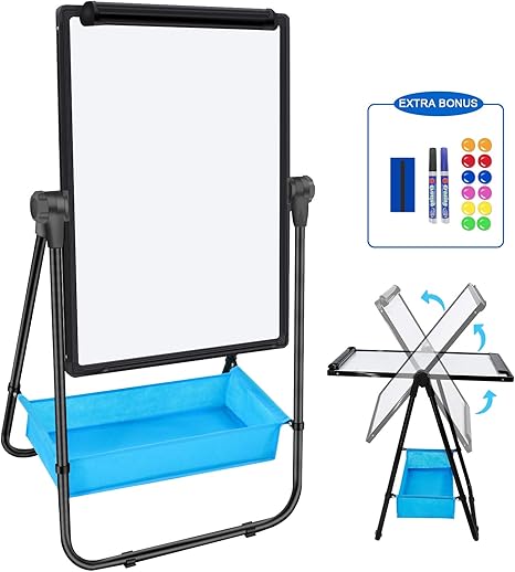 Portable Whiteboard – Adjustable Easel Whiteboard with 360° Rotation for Home & Office Use