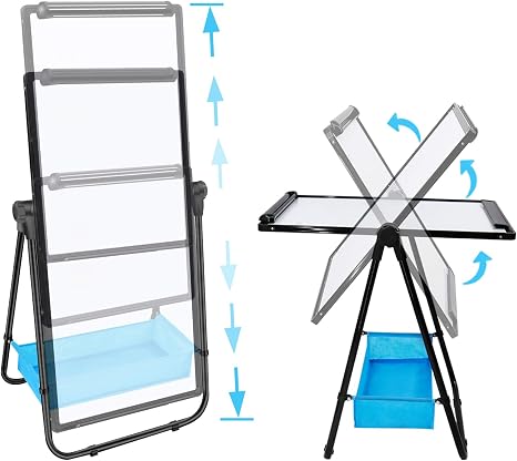 Adjustable whiteboard easel with 360° rotation, ideal for home and office use, featuring a sturdy st.
