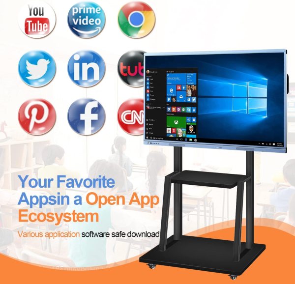 Interactive 55-inch 4K UHD digital whiteboard for classrooms and business presentations. Touch scree.
