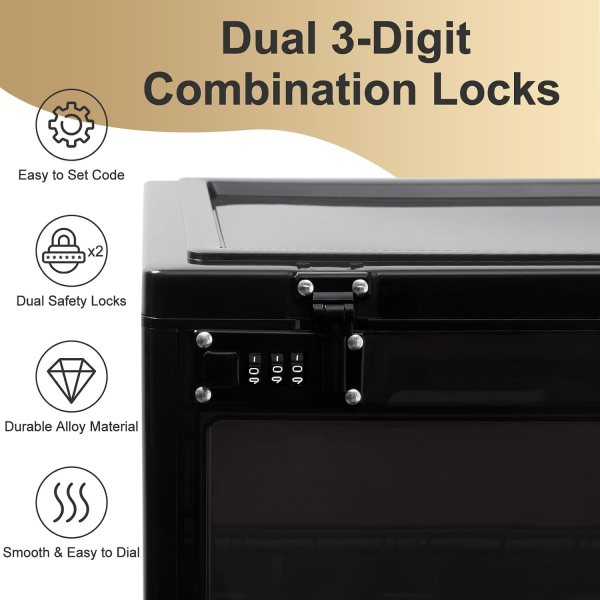 Secure lockable storage box with dual 3-digit combination locks for valuables.