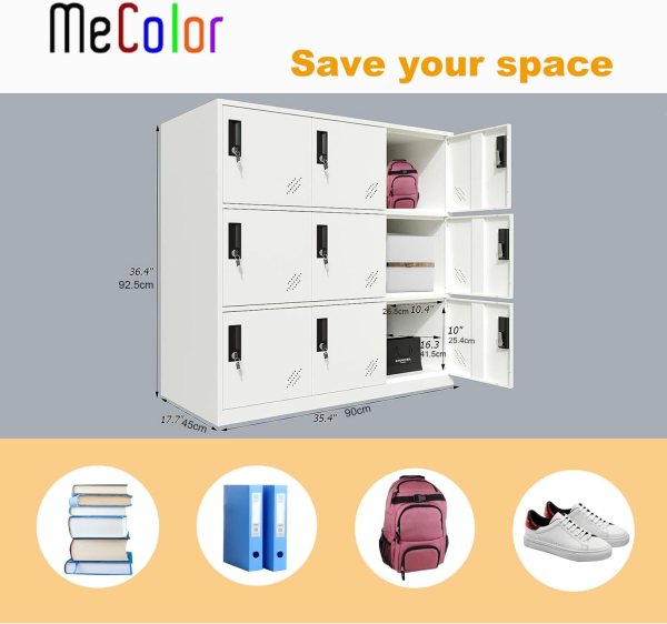 Secure metal storage cabinet with vented handles for office, garage, or home.