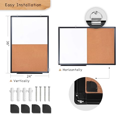 Magnetic whiteboard and cork board combo for office, classroom, or home use.