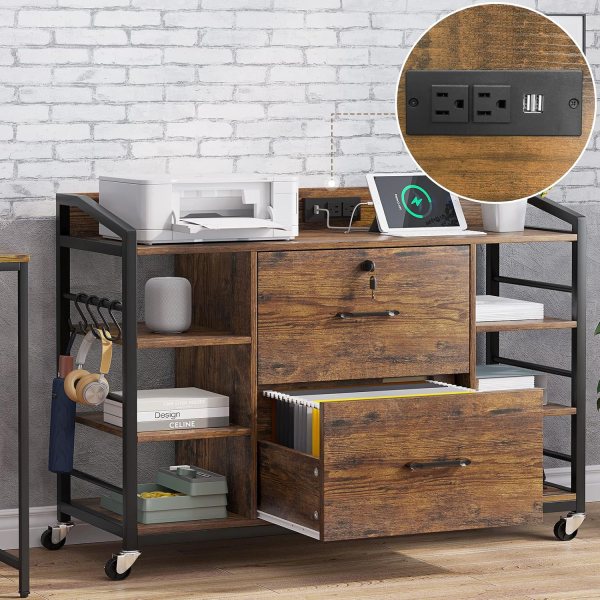 Secure home office storage with lockable drawers, adjustable shelves, and built-in charging ports.