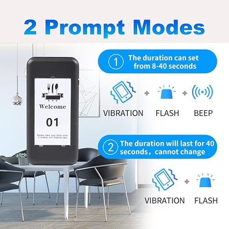 Wireless restaurant pager with vibration, flash, and buzzer for customer notifications.