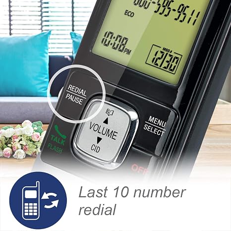 Digital cordless phone with caller ID and speakerphone features.