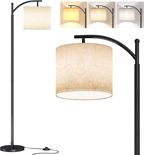 Arc Floor Lamp – Modern LED Standing Lamp with Adjustable Rotatable Lampshade for Living Room, Bedroom & Office – Includes 3 Color Temperatures Bulb