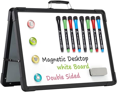Mini Whiteboard for Desk – Portable, Foldable Dry Erase Whiteboard with Easel Stand for Office, Home, School & Classroom