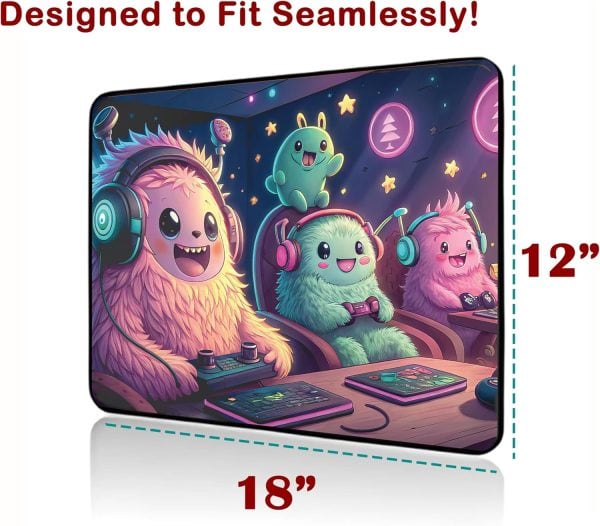 LAMBOCK Kawaii Cyberpunk Monsters Video Game Desk Mat – Large Desk Mat for Laptop Mat for Desk & Desk Protector