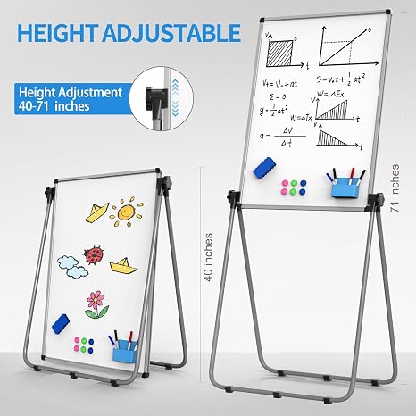 Adjustable Height Double-Sided Whiteboard for Presentations.