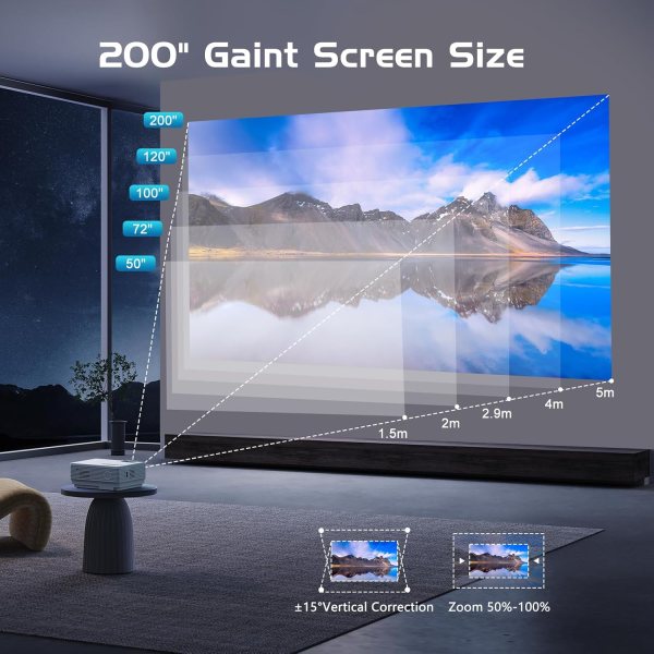 Portable HD Bluetooth projector for movies, gaming, and entertainment with wireless connectivity.