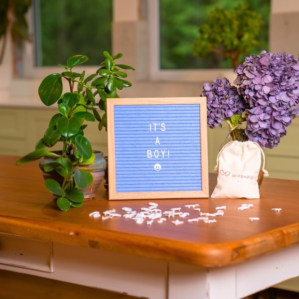 Pink and blue felt message board with.