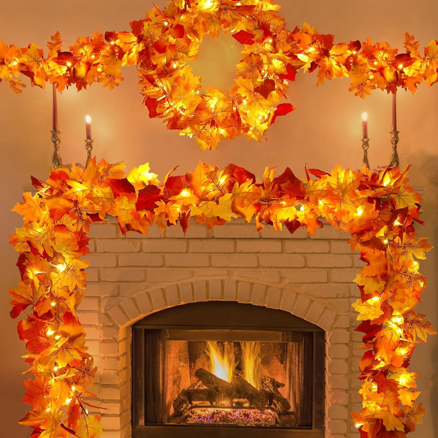 Fall Lights – LED Maple Leaf Garland for Autumn Thanksgiving and Halloween Decorations