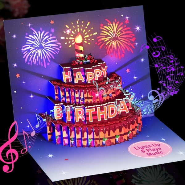 Firework Birthday Card with Music and Light – Interactive 3D Greeting Card for Kids, Family, and Friends, Perfect Birthday Gift