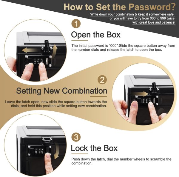 Secure lockable storage box with combination locks for valuables.