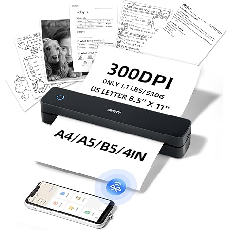 Portable Thermal Printer – Wireless Bluetooth Inkless Printer for Mobile and Laptop Printing, Compact, High-Speed, and Long Battery Life