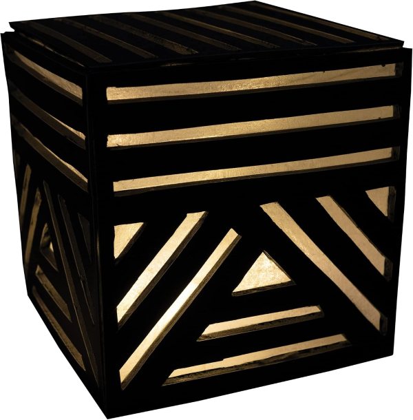 Decorative black foam board cube with geometric cutouts for crafts and signage.