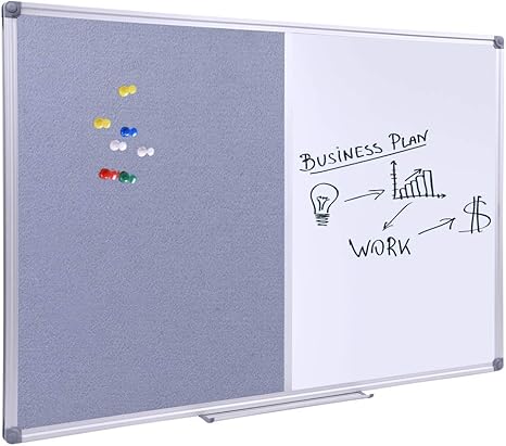 Combination Bulletin and Whiteboard with Magnetic Dry Erase Surface & Cork Pinboard – Wall-Mounted Combo Board for Home & Office, Aluminum Frame with Mounting Hardware