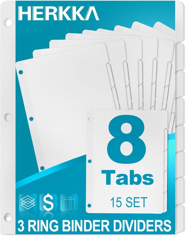Tab Binder Dividers for Organizing Documents – 120-Piece Set with 8 Tabs, Perfect for 3-Ring Binders and Filing Systems