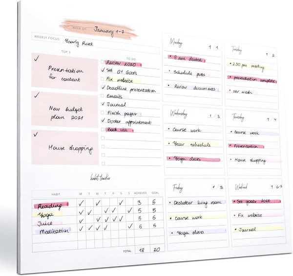 Weekly Planner Notepad – Undated Desk Calendar for Tasks, Goals & Productivity, 52 Sheets, Large Size, Sturdy Paper, Ideal for Work, College, and Office