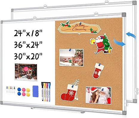 Magnetic Cork Board Combo – 2-in-1 Whiteboard and Cork Bulletin Board with Removable Tray & Accessories for Home, Office, and School Use