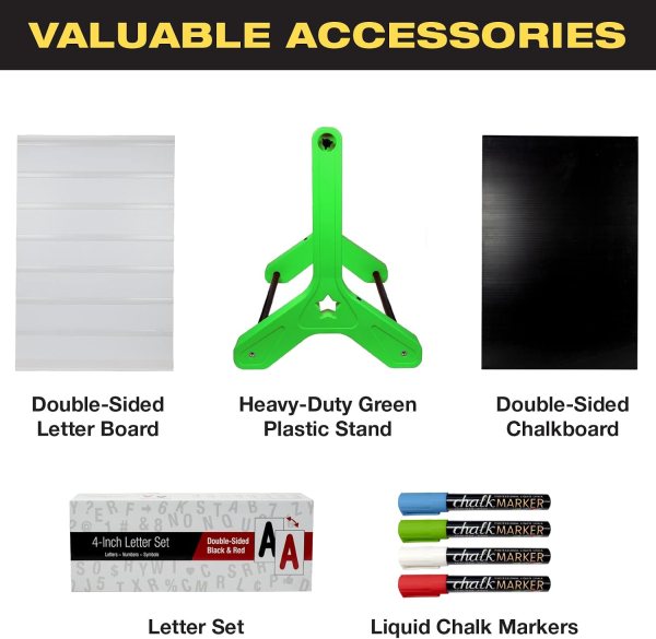 Valuable Swinger Sign accessories including letter board, chalkboard, and markers.