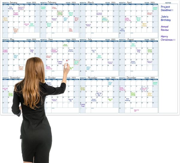 Extra Large Dry Erase Calendar – Giant Yearly Planner for Home, Office, or School, Reusable Monthly Calendar with Notes Section & Extra Large Size for Detailed Scheduling
