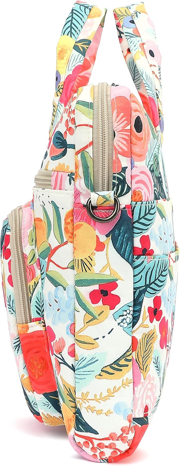 Vibrant floral waterproof laptop bag for travel and work.