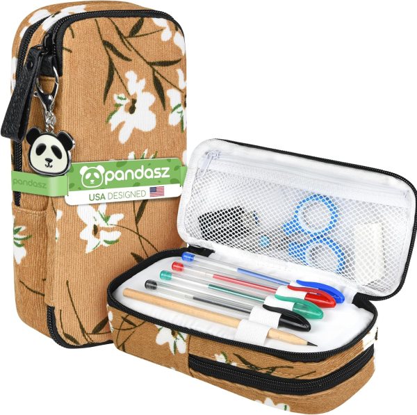 Aesthetic Pencil Case for Girls – Cute and Stylish School Supplies Organizer with Dual Zippered Compartments and Panda Keychain – Perfect for Stationery, Travel & Cosmetics