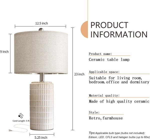 Elegant beige and white porcelain lamps for living room, bedroom, and office decor.