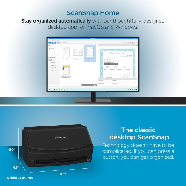 Portable document scanner for business cards, receipts, and photos with one-touch operation.