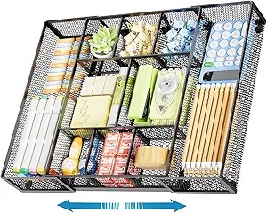 Adjustable Desk Organizer – Expandable Office Drawer Organizer with Sliding Compartments for Efficient Storage