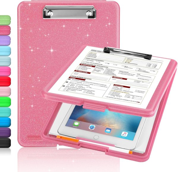 Glitter Clipboard Box with Storage Compartment – Stylish & Durable Clipboard Organizer for Papers, Pens, and Office Supplies