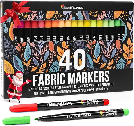 40 Fabric Markers Pens Set – Non Toxic, Indelible and Permanent Fabric Paint – Fine Point Tip Textile Marker Pen