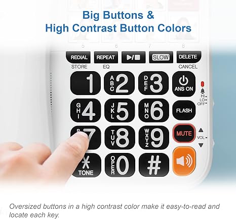 High contrast display answering machine for seniors and hearing impaired.