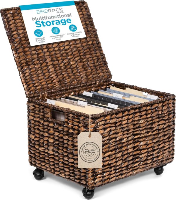 Rolling File Organizer on Wheels – Stylish Seagrass Storage Basket for Office or Home Use