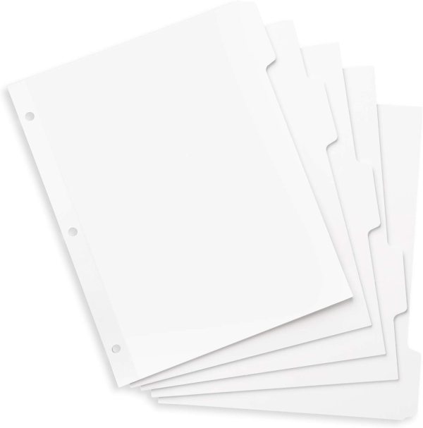 Tabbed Dividers for 3 Ring Binders, 5 Tab Section Dividers with Reinforced Edge – Bulk Pack of 100 for School, Office, and Home Organization