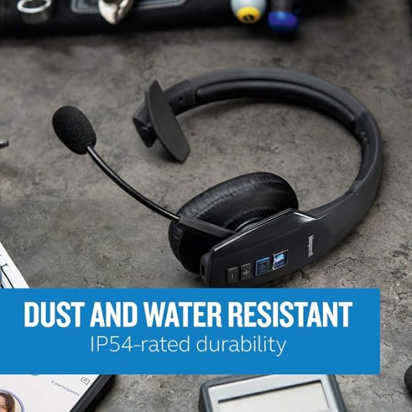 Wireless Bluetooth Headset with Noise Cancellation and IP54 Water Resistance.