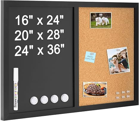 Chalkboard Corkboard Combo – Multifunctional Magnetic Bulletin and Framed Chalkboard for Office, Home, and School Use