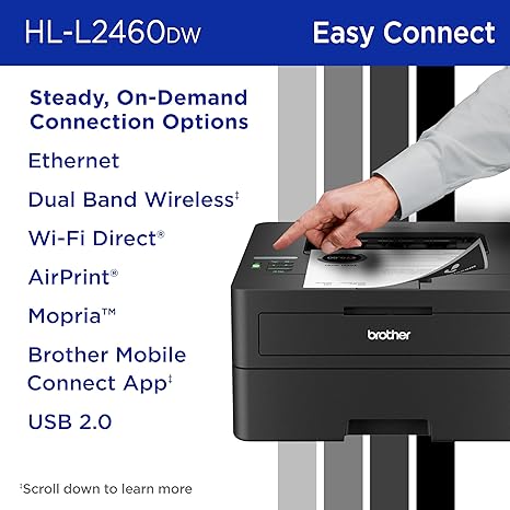 Wireless monochrome laser printer for home office, compact design, easy connection options, and high.