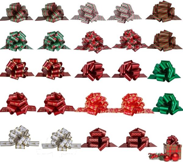 Christmas Gift Wrapping Kit – Includes 48 Self Adhesive Bows & 6 Curling Ribbon Rolls for Christmas Wrapping, Decorating & Parties