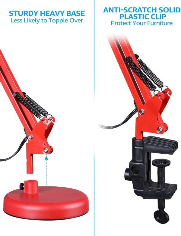 Flexible arm office desk lamp with clamp.