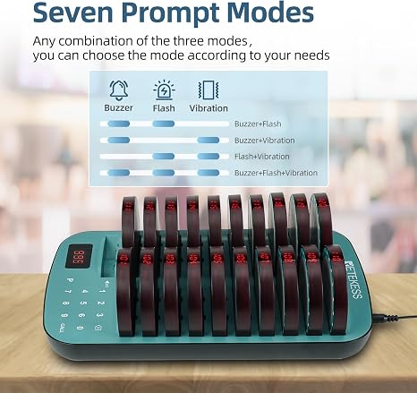 Buzzer Pager System for Restaurants with Long Range, Vibration, and Light Alerts.
